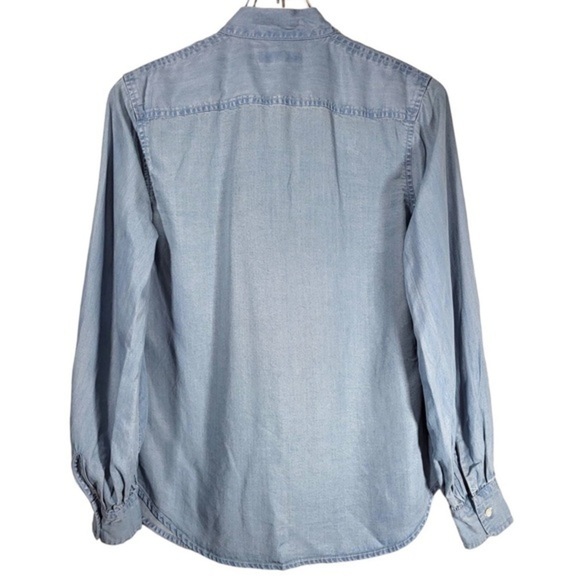 Lauren Ralph Lauren Tie Neck Button Up Blouse in Pale Blue Wash - Picture 5 of 9